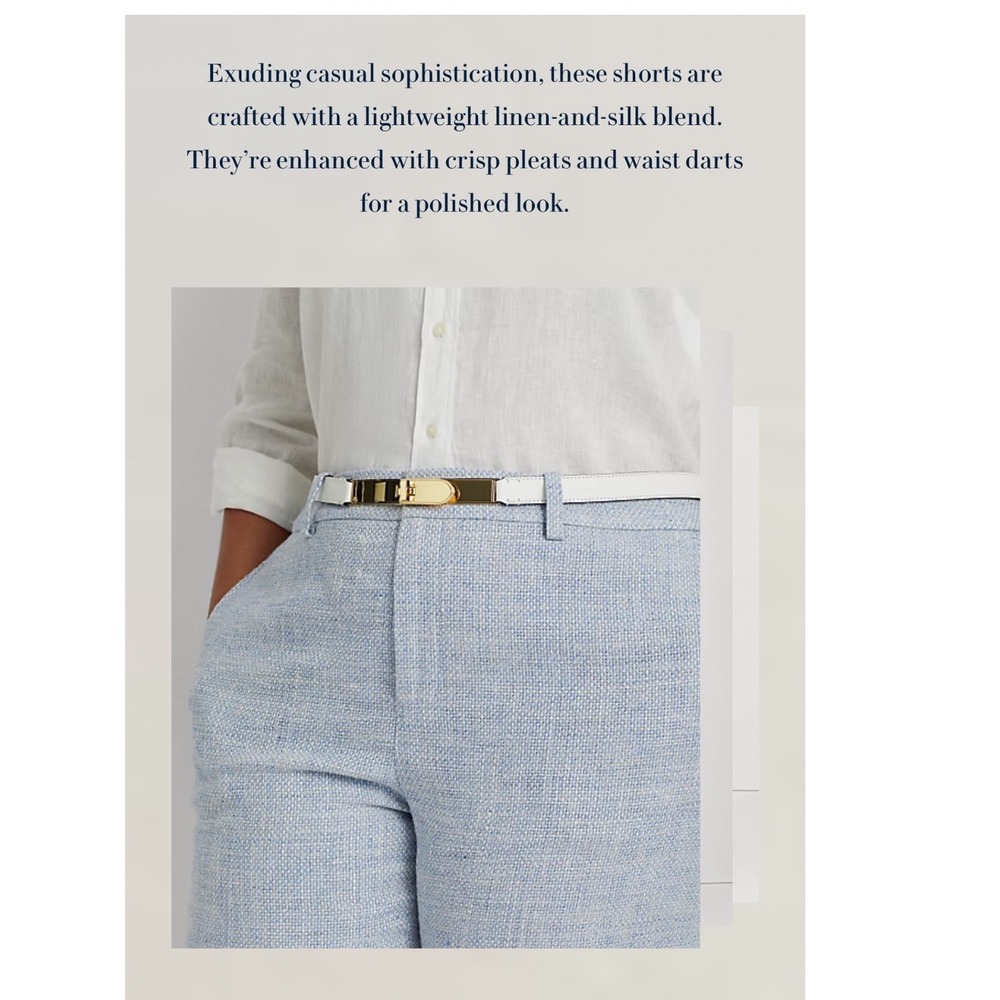 Lauren Ralph Lauren Woman Linen Silk Blend Shorts Blue Bermuda Pleated NWT 18W - Picture 3 of 12